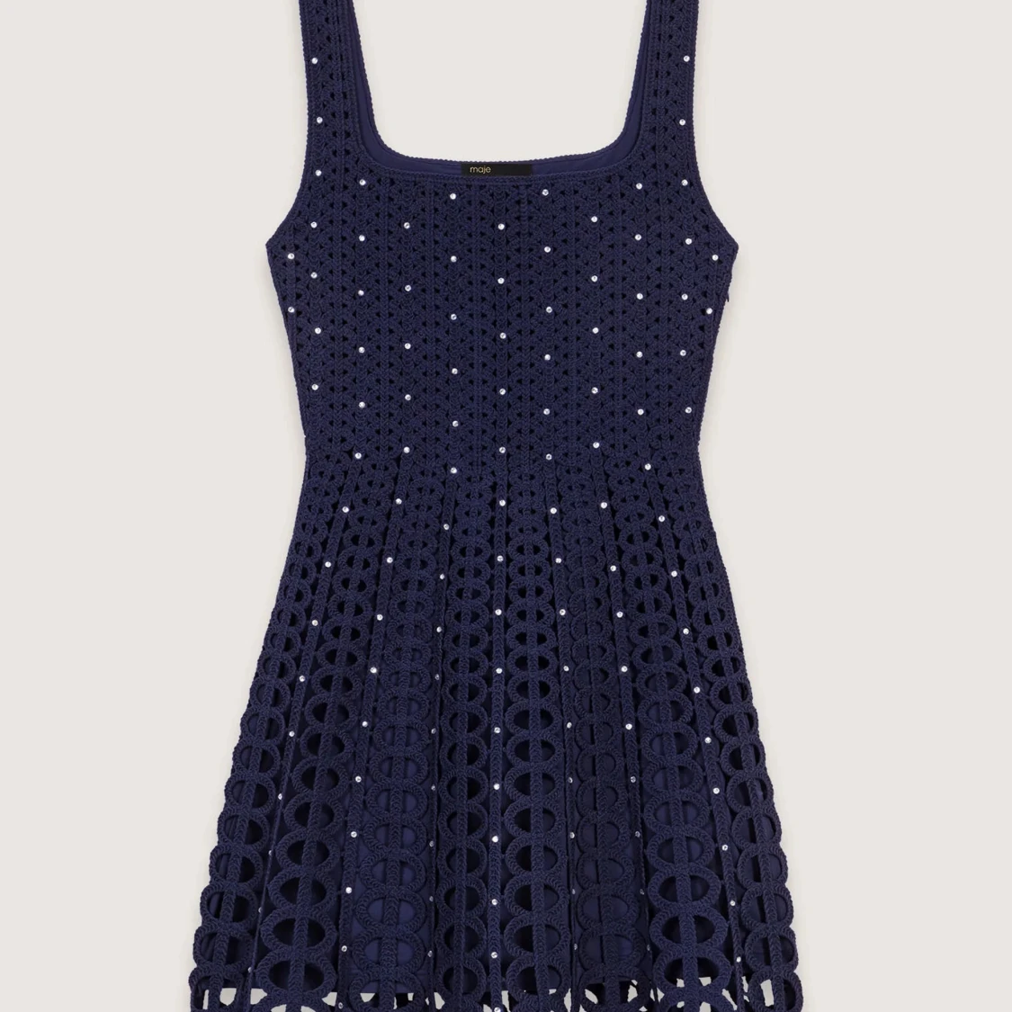 Maje marinblå kort klänning med rhinestone - 1