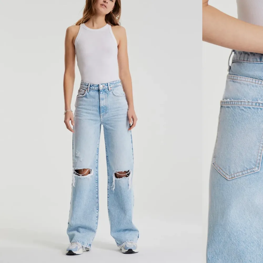 Säljer dessa populära Gina tricot jeans i strl 34 och är i bra längd på mig som är 163.. Jeans & Byxor.