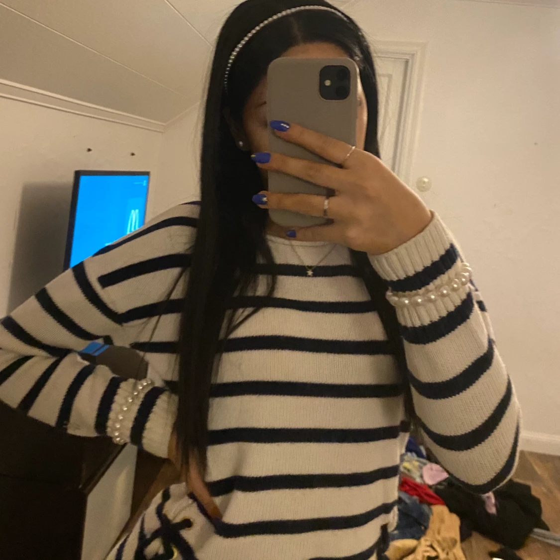 Randig stickad tröja - 90