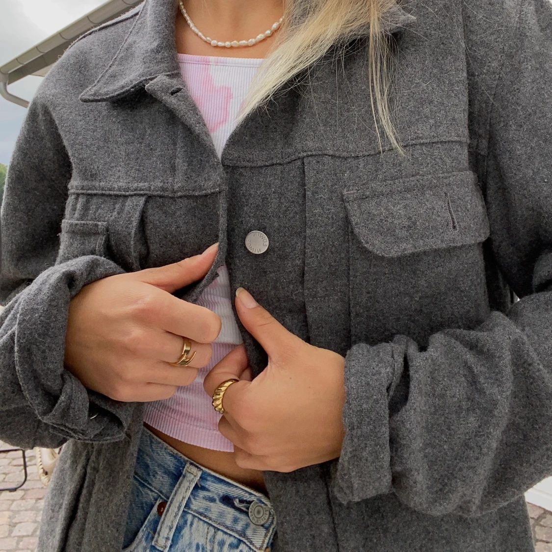 Grå jacka i ull - 90