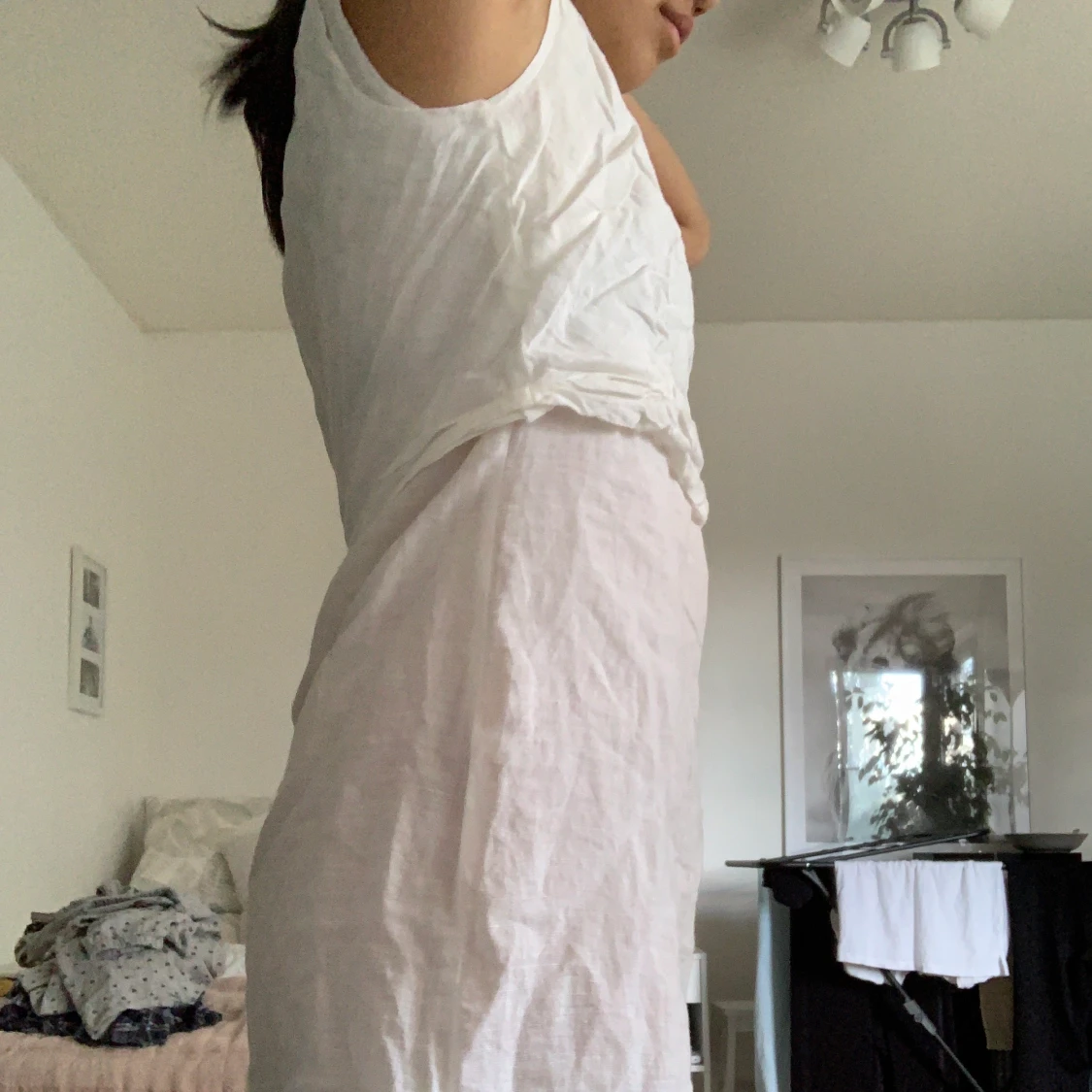 Vit linneklänning  - 90