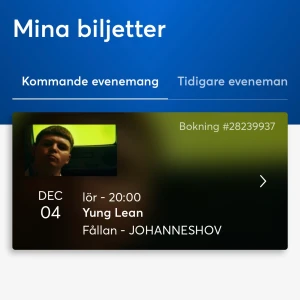 !YUNG LEAN LÖRDAG 4/12! - Yo! Säljer 2 yung lean biljetter billigt till lördag 4/12 då jag inte hinner få mitt vaccinpass i tid :( 