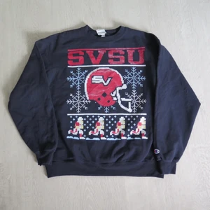 sweatshirt svsu - “SVSU” graphic sweatshirt strl L (mörkblå) från Champion. Passar bra som oversize om man har mindre strl :) 66 kr spårbar frakt.  Skicka meddelande vid frågor/fler bilder!  Notera att små defekter kan finnas då den inte är ny. Större brister nämns tydligt i annonsen/visas på bild. OBS! Bud är bindande!!!!!!!  