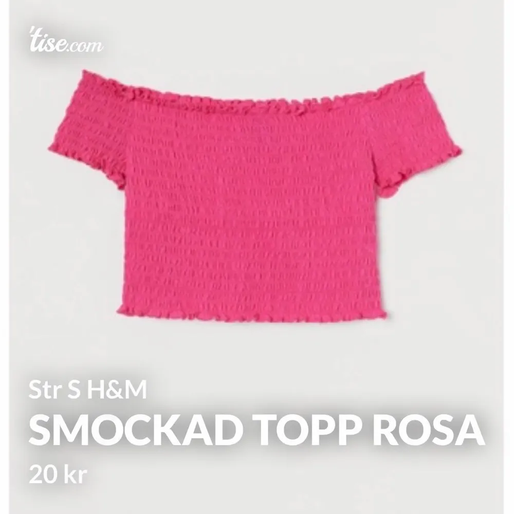 Skit fin rosa smockad topp från H&M i str  S/XS. Köpt i somras men kom aldrig till användning. Nypris 100kr men säljer för 20kr + frakt. 💕💕. Toppar.