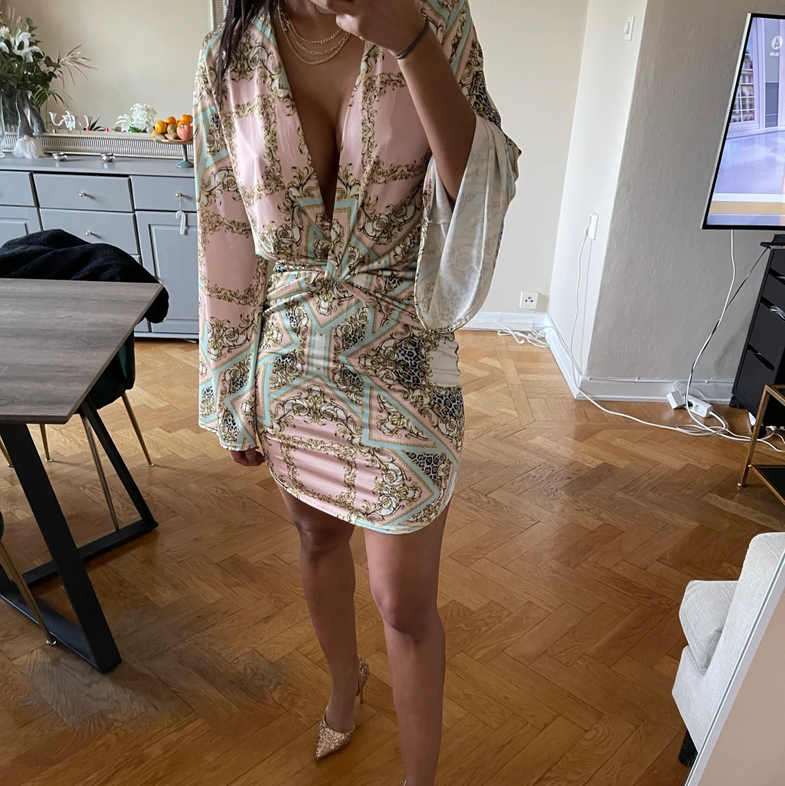 Mönstrad fest eller sommar klänning