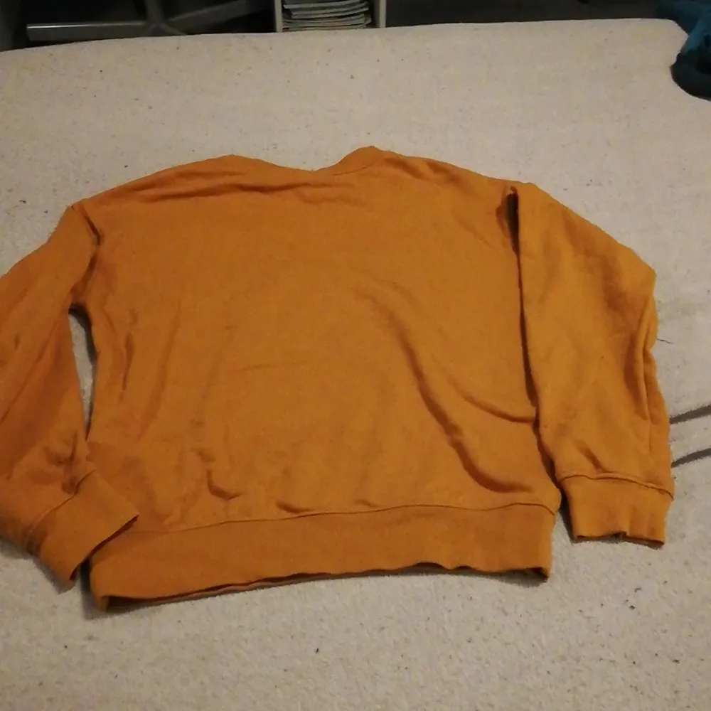 En orange tröja med ett litet musepig huvud nedanför axeln. Tröjor & Koftor.