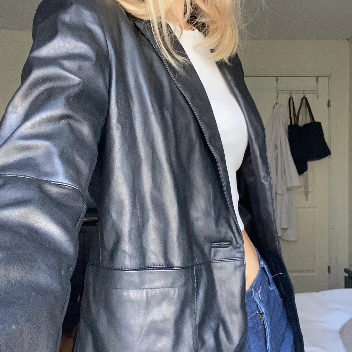 Svart skinnjacka / kavaj - 90