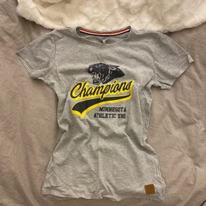 T-shirt med tryck - Säljer denna skitcoola gråa t-shirten med tryck. Bara använd ett fåtal gånger så precis som nyskick. Skriv privat för mer bilder och mer info☺️ Köparen står för frakt💕