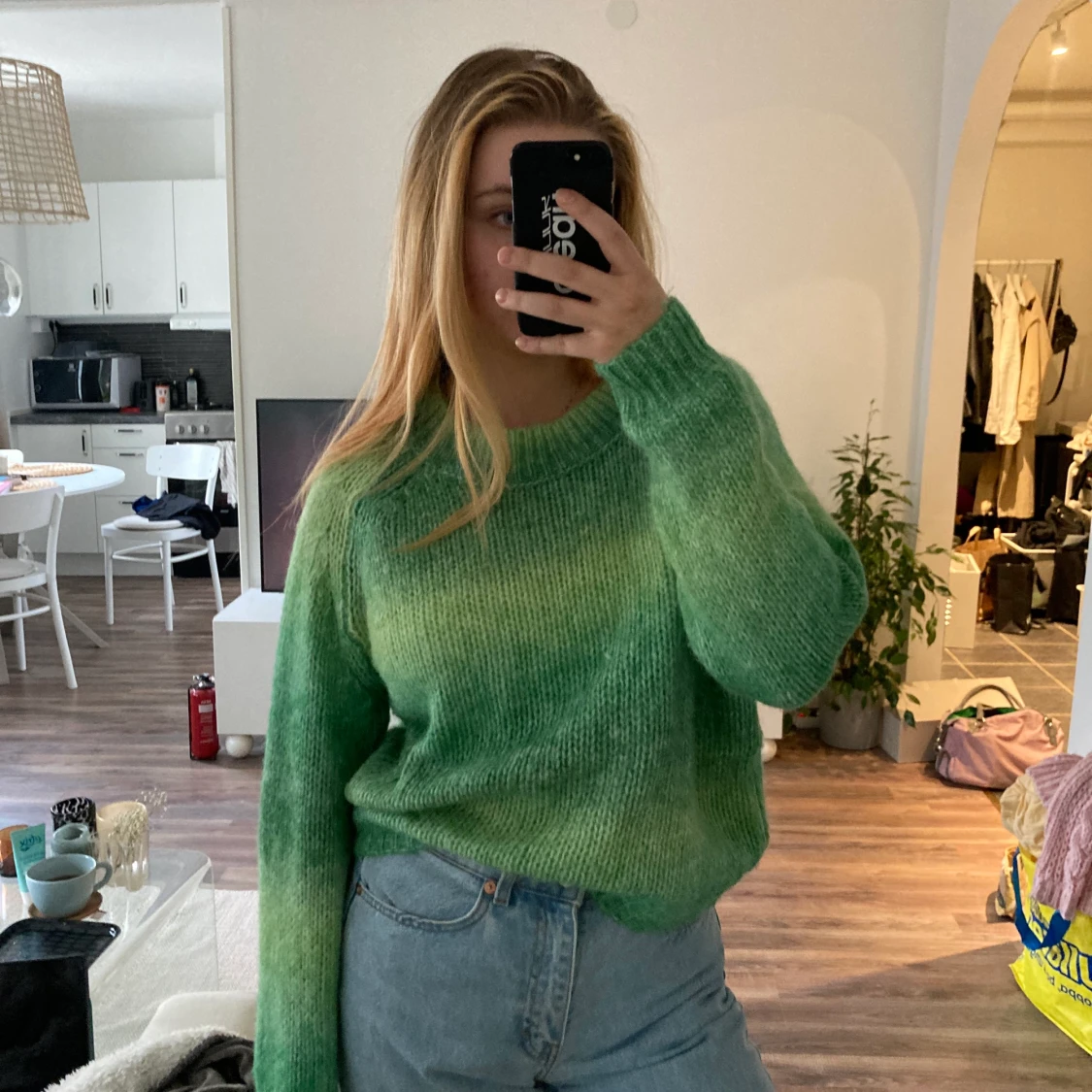 Grön stickad tröja - 90