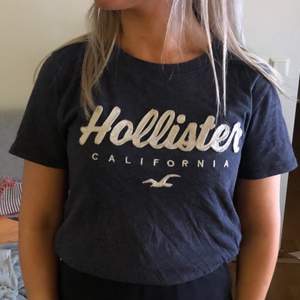 Säljer denna mörkblå t-shirt från Hollister. Den är i befintligt skick.
