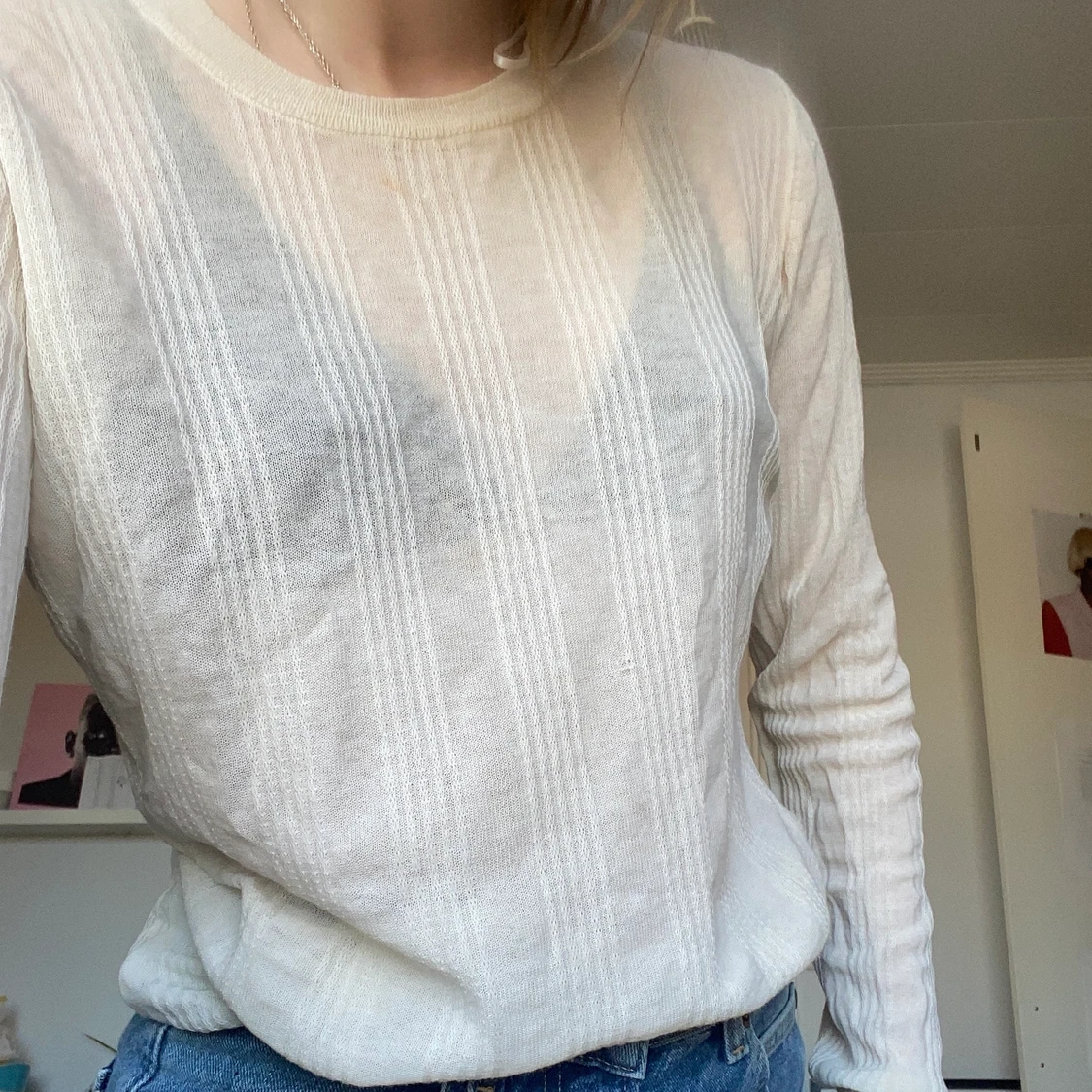 Mesh långärmad tröja med ribbat mönster