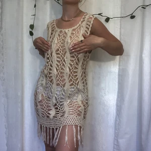 Beige bohemisk virkad klänning  - Såå fin klänning 