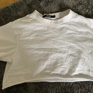 Croppad t-shirt från BikBok - Aldrig använd, ingen fläck eller hål i😎 jag känner mig inte bekväm i magtröjor så jag säljer min magtröja😗 st xs