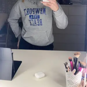 Grå hoodie med blått fint tryck i storlek M, men är som en S💗 Säljs pga att jag har en liknande! Köparen står för frakt ✨