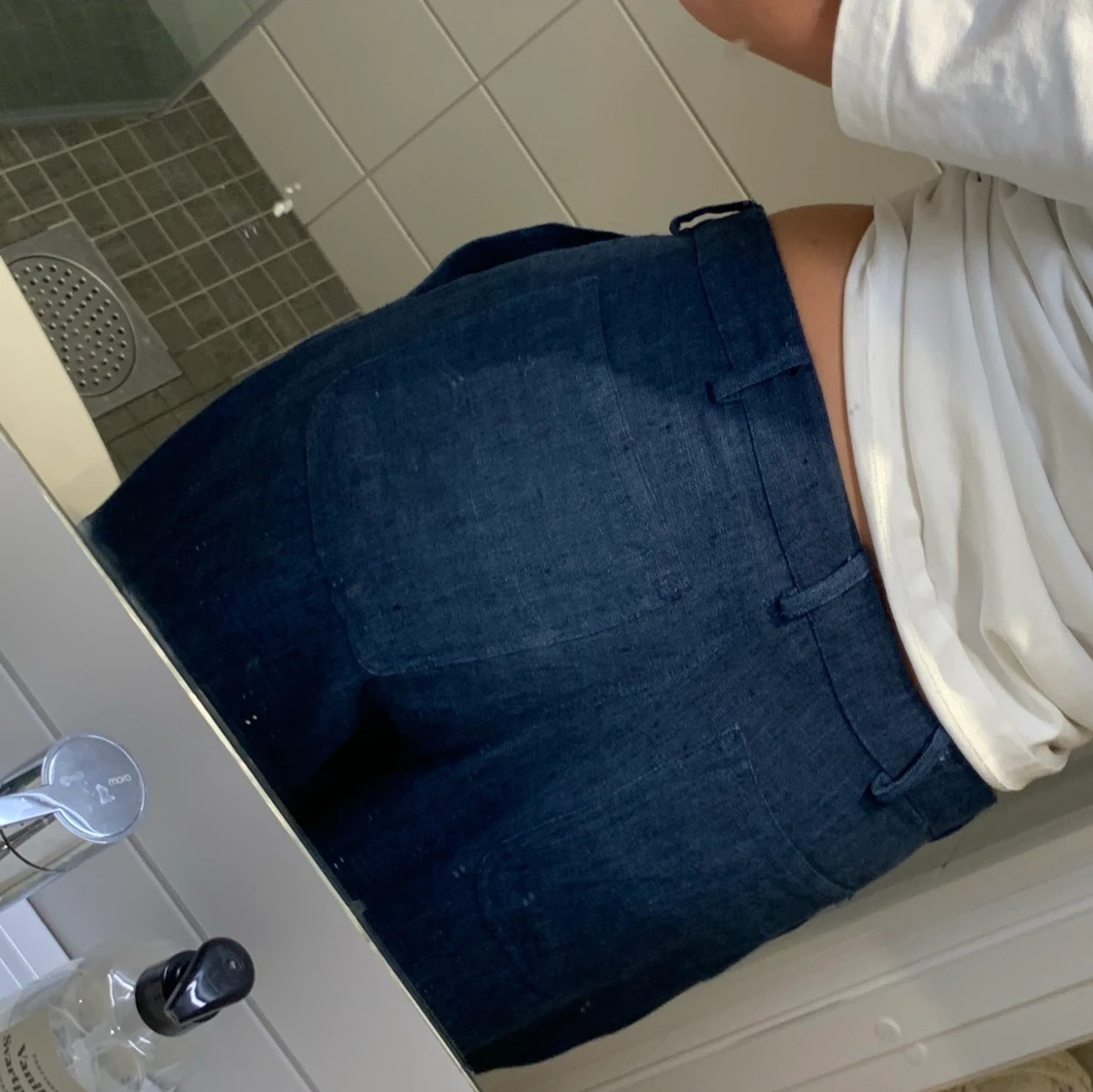 Marinblå linnebyxor - 90