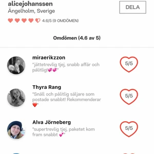 Nytt konto - Hej, har ett nytt konto nu o tänkte börja sälja lite saker igen, här är några av mina gammla omdömen. Saker kommer komma upp mycket dagarna framöver och jag kommer posta samma kväll på alla köp💞