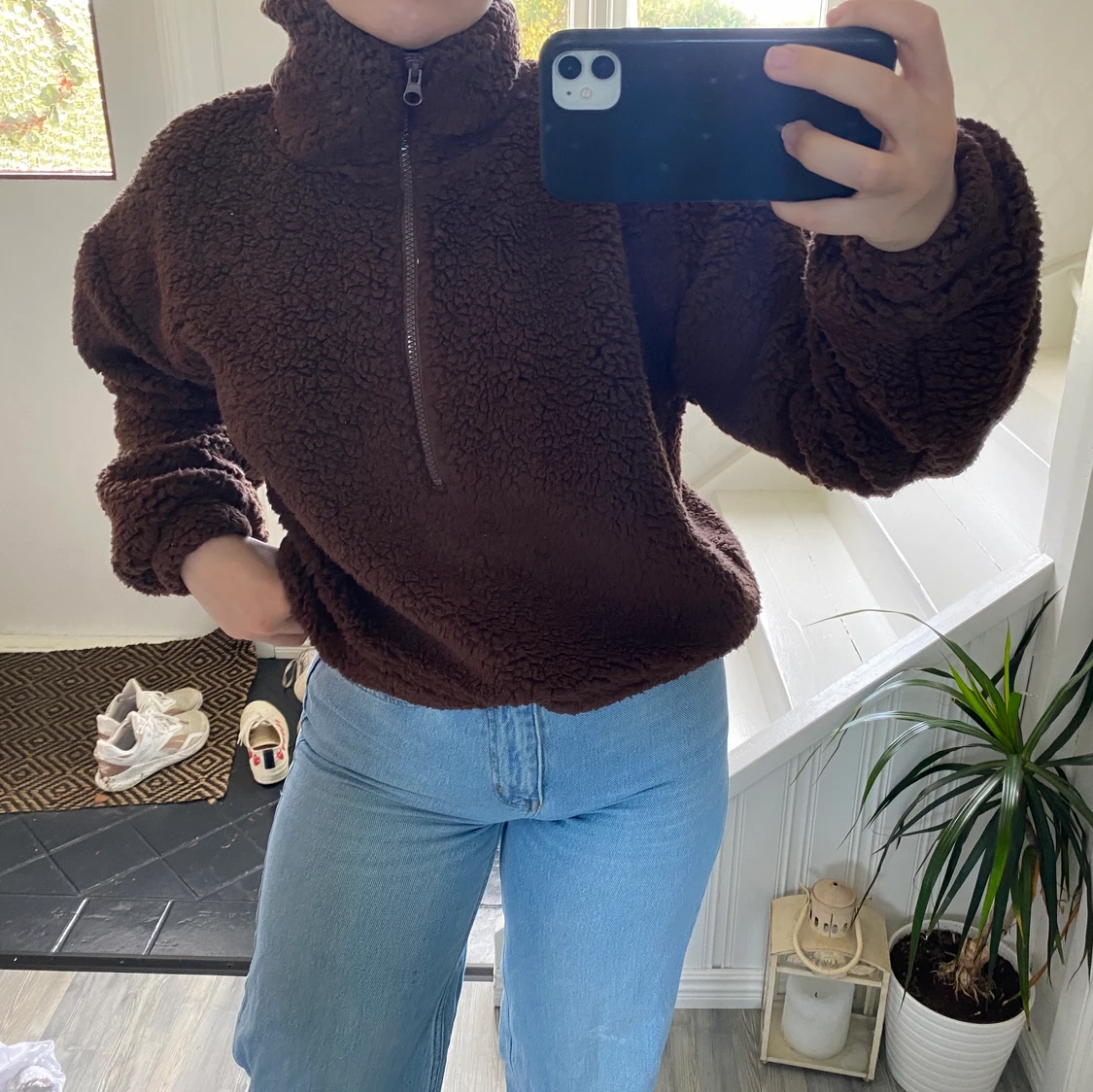 Brun sweatshirt med dragkedja - 90