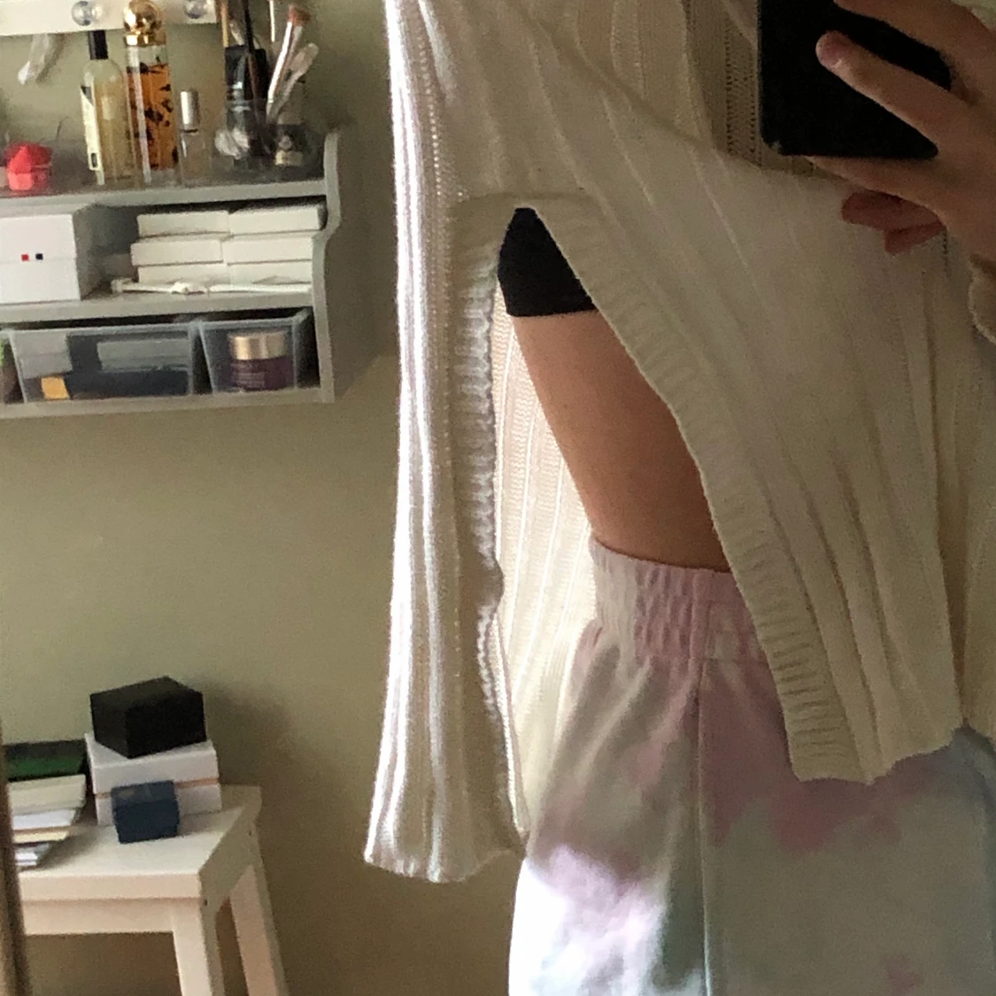 Vit stickad mysig tröja - 91