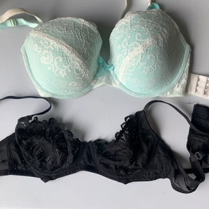 BH olika storlekar - Blå/vit Strl 70E från twilfit, endast testad, 70kr 🍀 svart spets Strl 75A, testad, 40kr ☀️ köpare betalar frakt🚚 