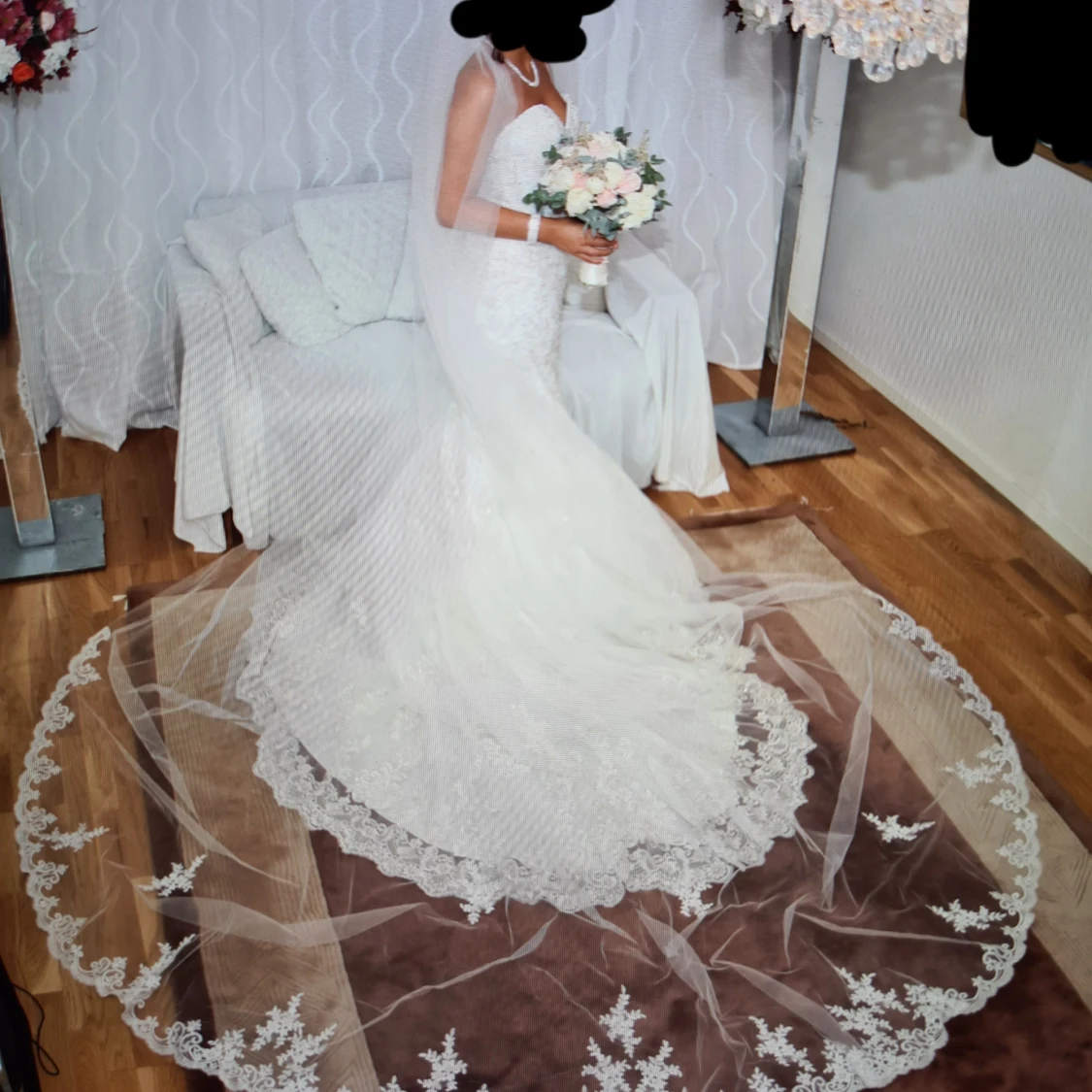 Brudslöja 4 meter med spets