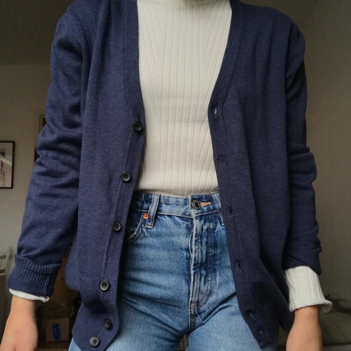 Marinblå oversized cardigan - 91
