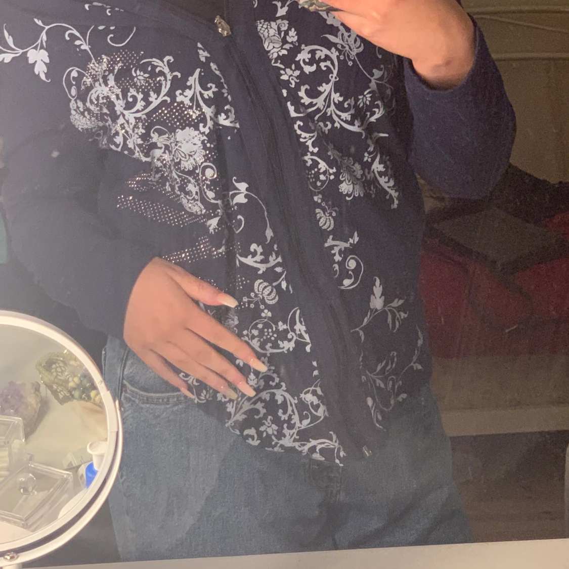 Blå zip hoddie  - 90