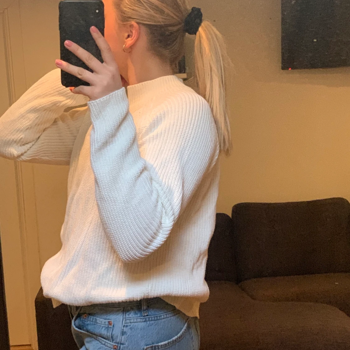 Stickad tröja med halvhög krage - 90