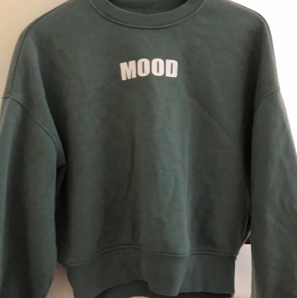 grön sweatshirt från bikbok i storlek xs med vit text ”Mood”. Hoodies.