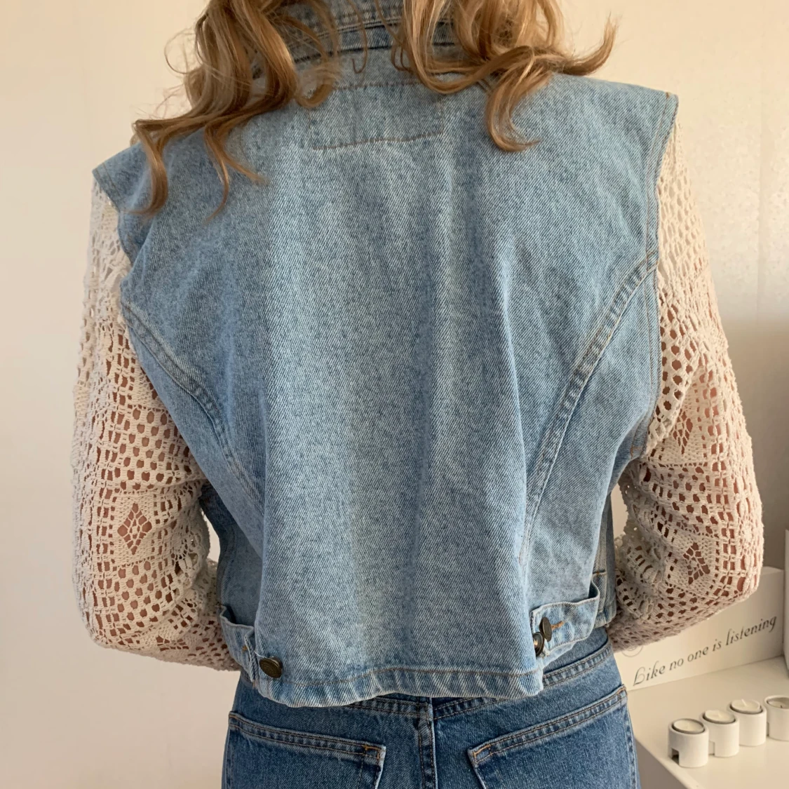 Jeansjacka med virkade ärmar - 90