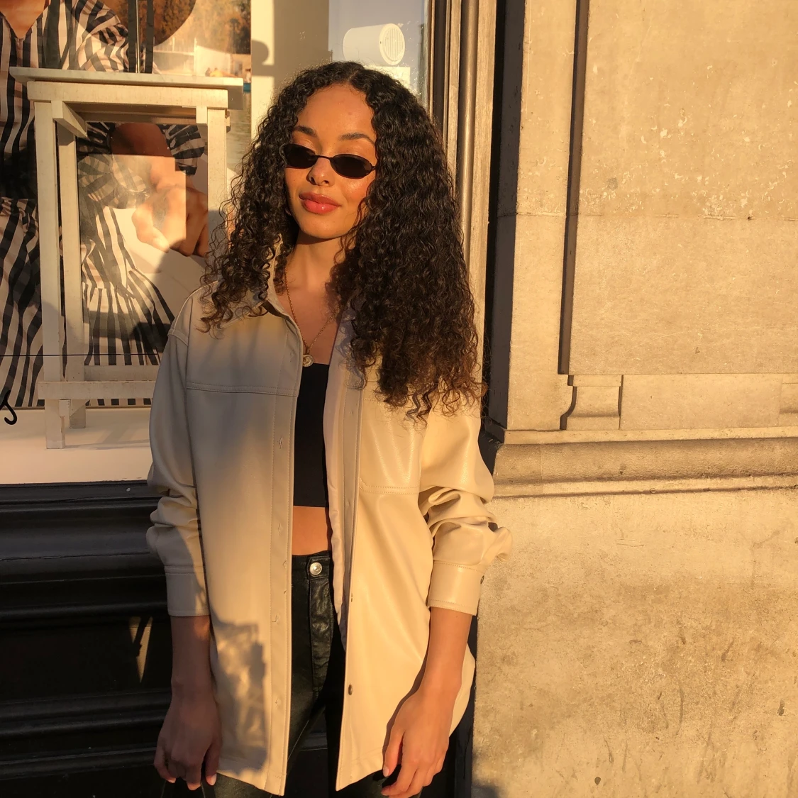 beige skjorta i PU material - 91