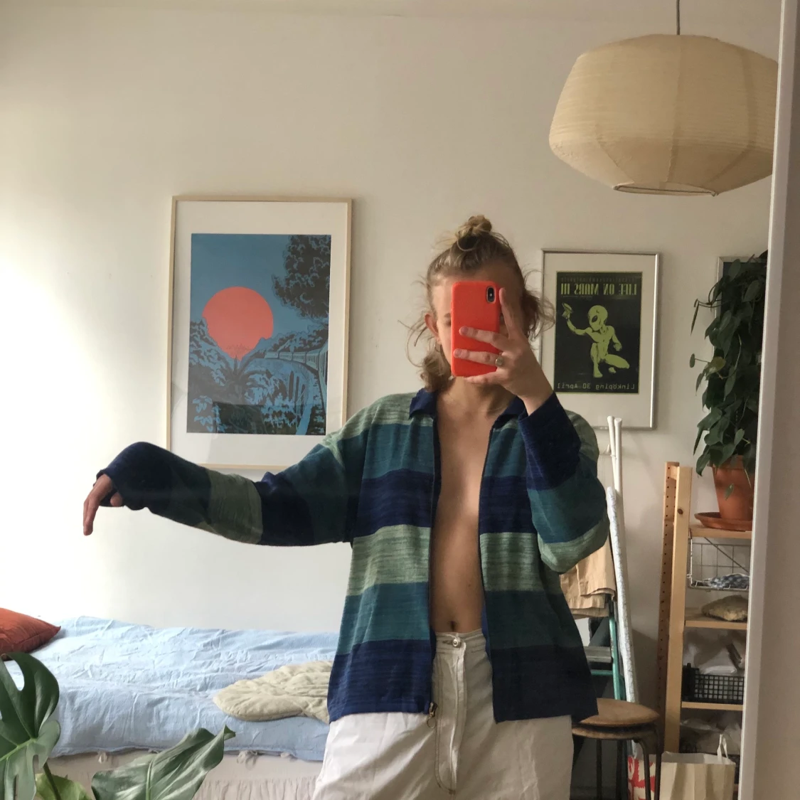 Finstickad oversizad kofta med dragkedja - 90