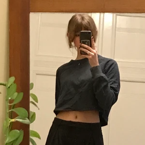 Croppad Vintage Sweatshirt - En mörkgrå sweatshirt av återvunnet material, inköpt på beyond retro i Zinkensdamm. Normalt använt skick :) 