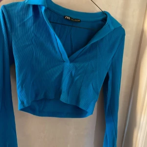Blå långarmad topp - En blå cropad topp från Zara, använt fåtal gånger. Skriv för mer bilder på plagget.