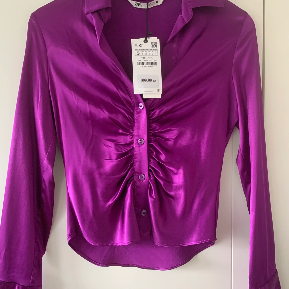 Lila zara satin skjorta