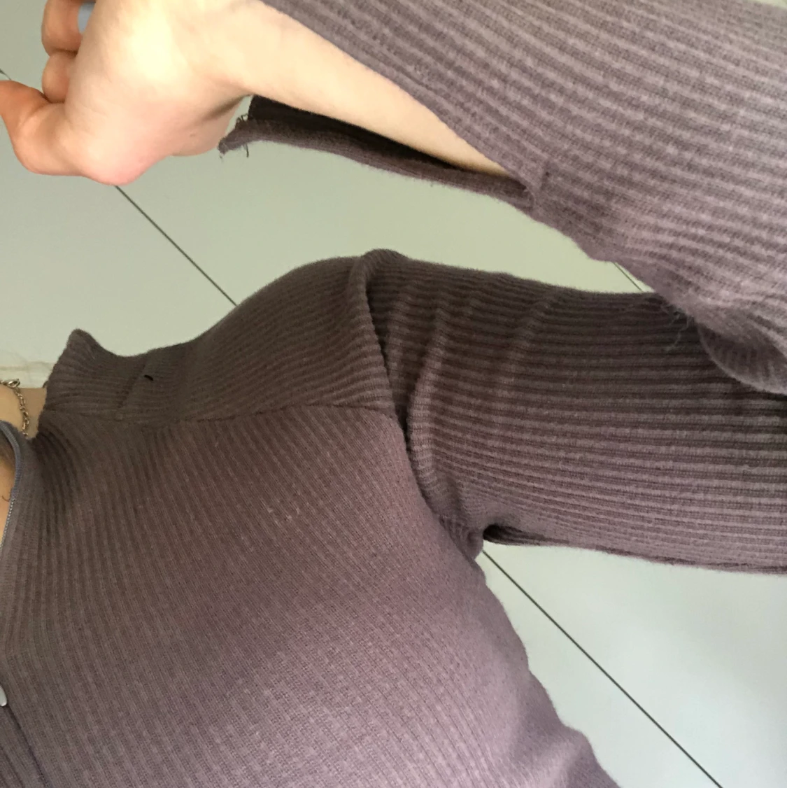 Ribbad långärmad topp - 91
