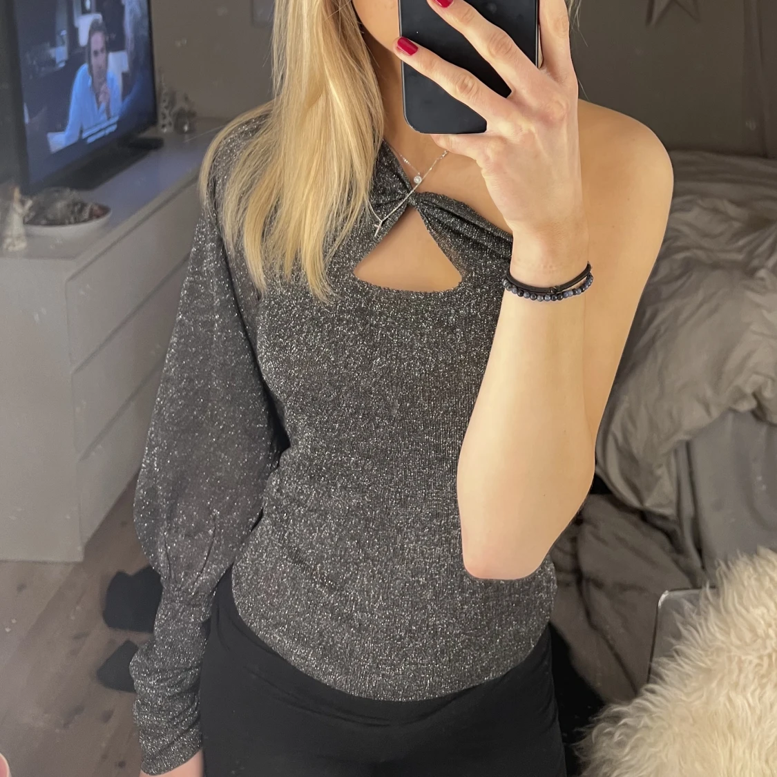 Glittrig fest topp one shoulder - 90