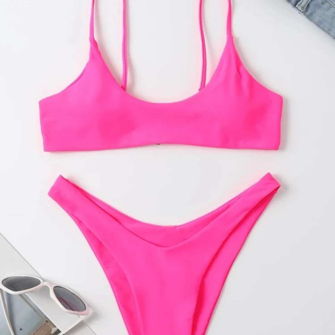 Shein Bikini i S med högmidjade trosor skrikrosa