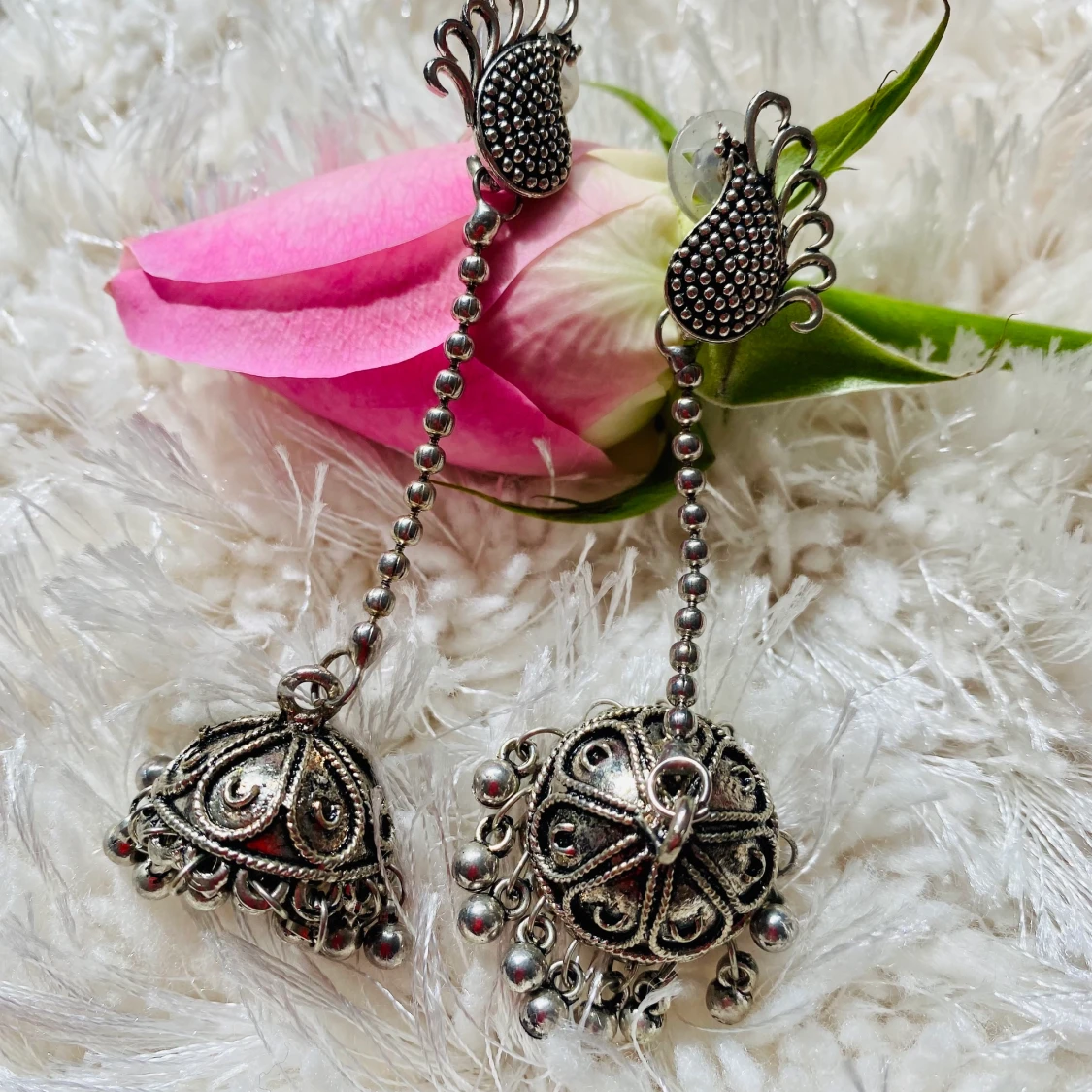 Silver colored stainless steel earrings from India  - 91