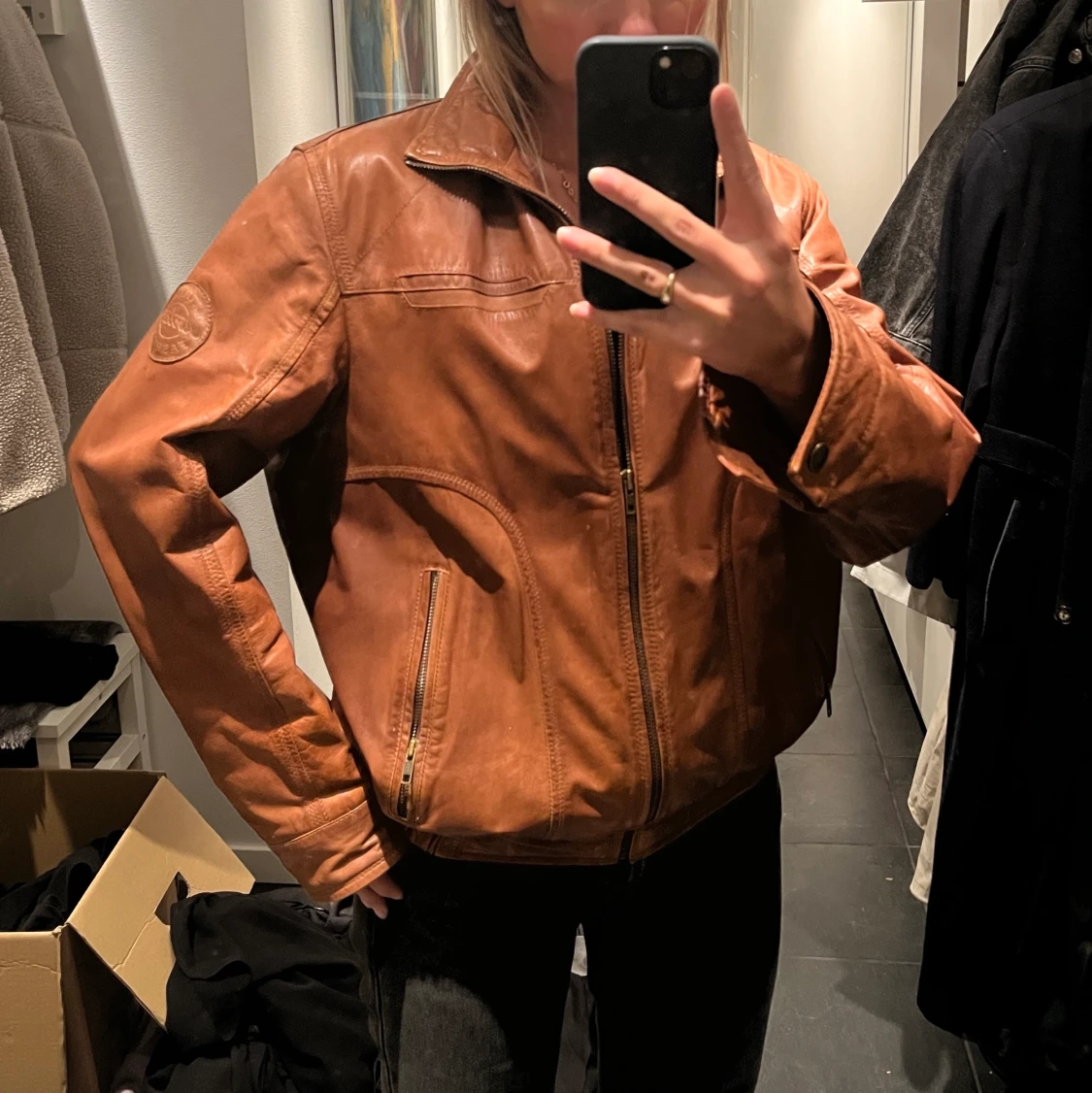 COOL läderjacka oversized brun!  - 90