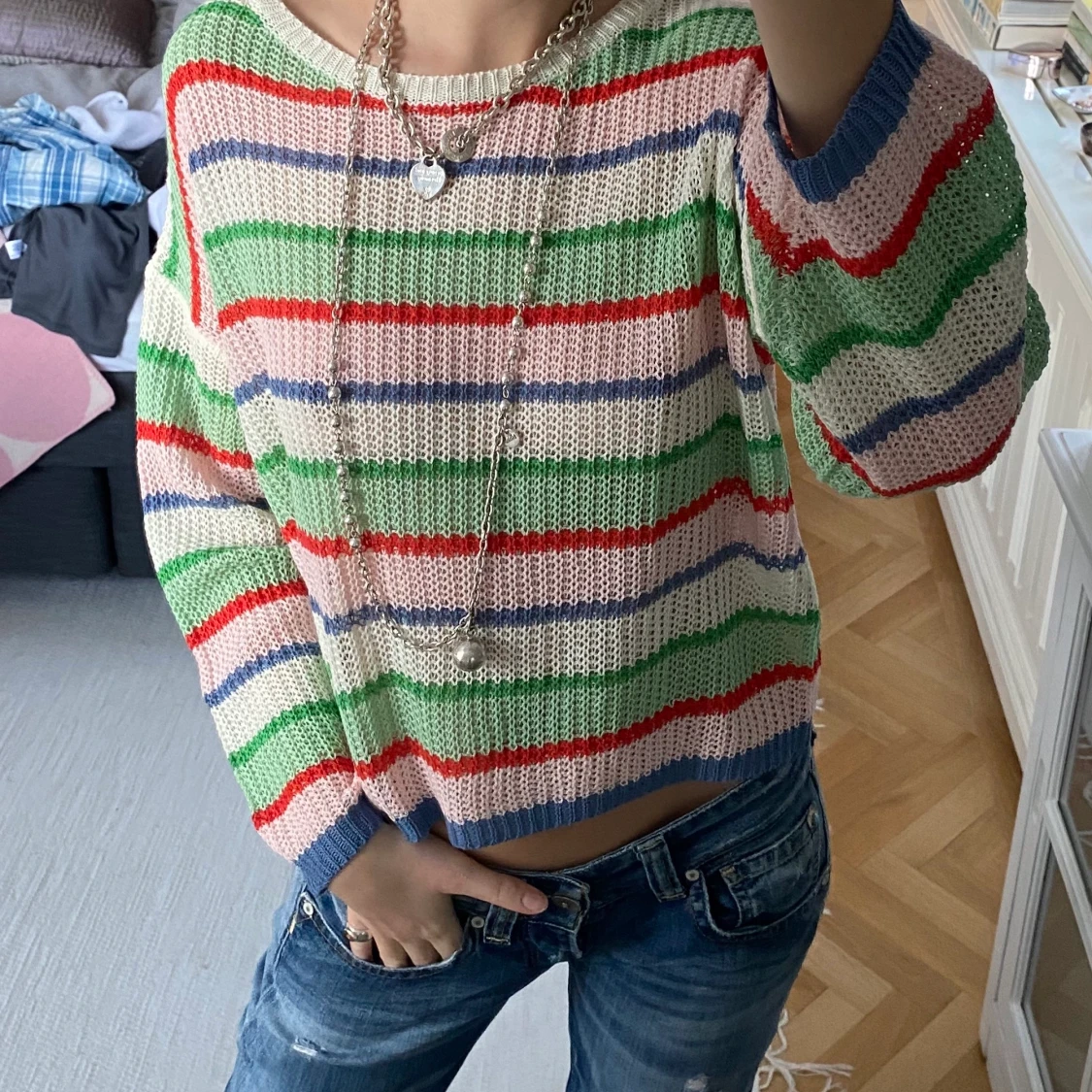 Randig stickad tröja - 90