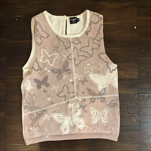 Fjäril y2k linne/ tanktop - Skitsnygg tanktop med mönster i beige!