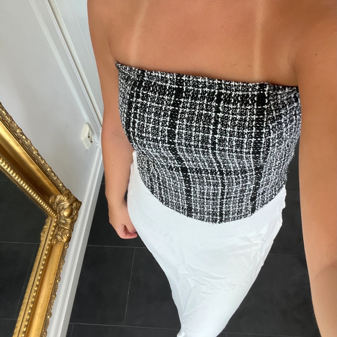 Svart vit rutig bandeau topp  - 90