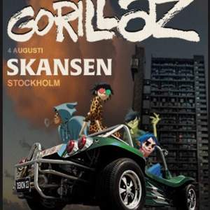 Har 1 konsertbiljett till Gorillaz som ska spela på skansen, Stockholm den 4 augusti! Är inte säker på ifall jag är hemma då, därav säljer jag den!