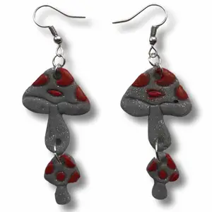 Mushy earrings 🍄 70kr • Swish eller  köp direkt • Handgjorda örhängen av fimo lera • Nickelfria • ❕Detta par är första prototypen för framtida mushy earrings ❕
