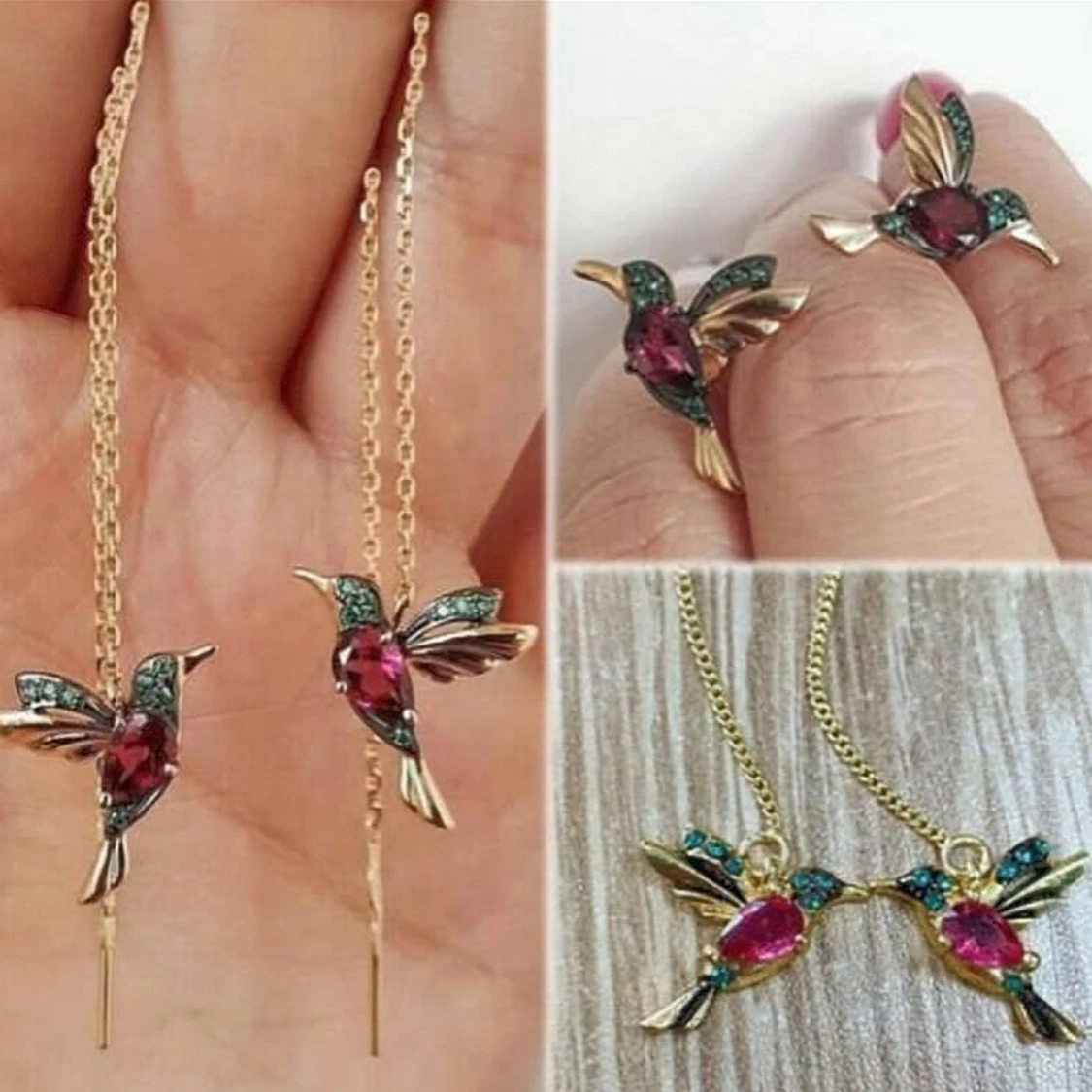 Örhängen med Kolibrimotiv (Röd)