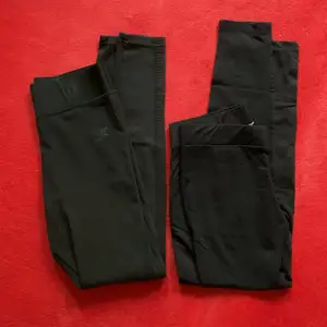 Black leggings from 2 different brands. Nike legging is high waist and Bershka legging is normal. 