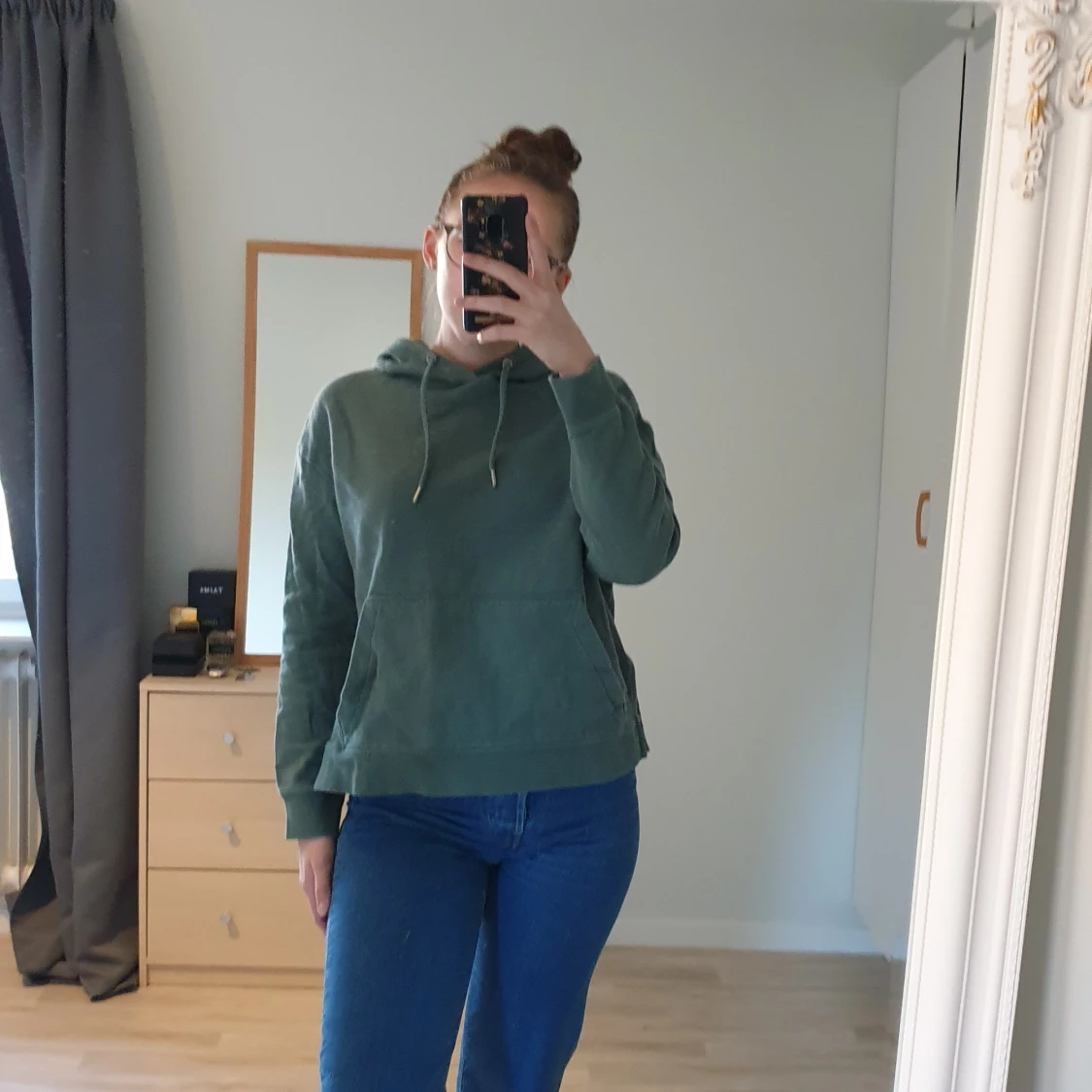 Grön huvtröja tjocktröja med slit - 91