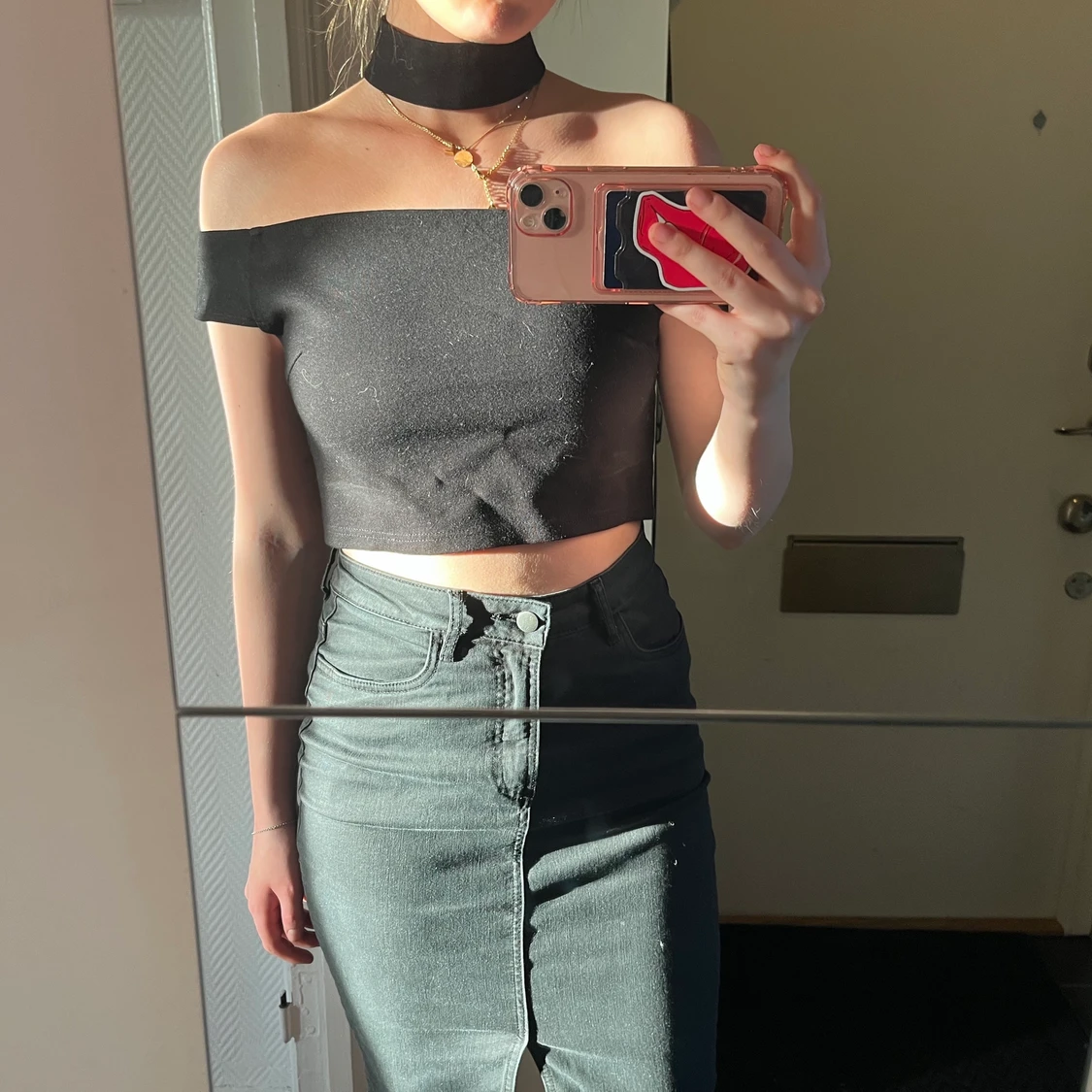 Lång svart ”jeans kjol”  - 90