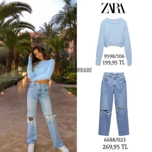 Blå stickad tröja  Zara  - Croppad tröja från zara i ljusblå färg 