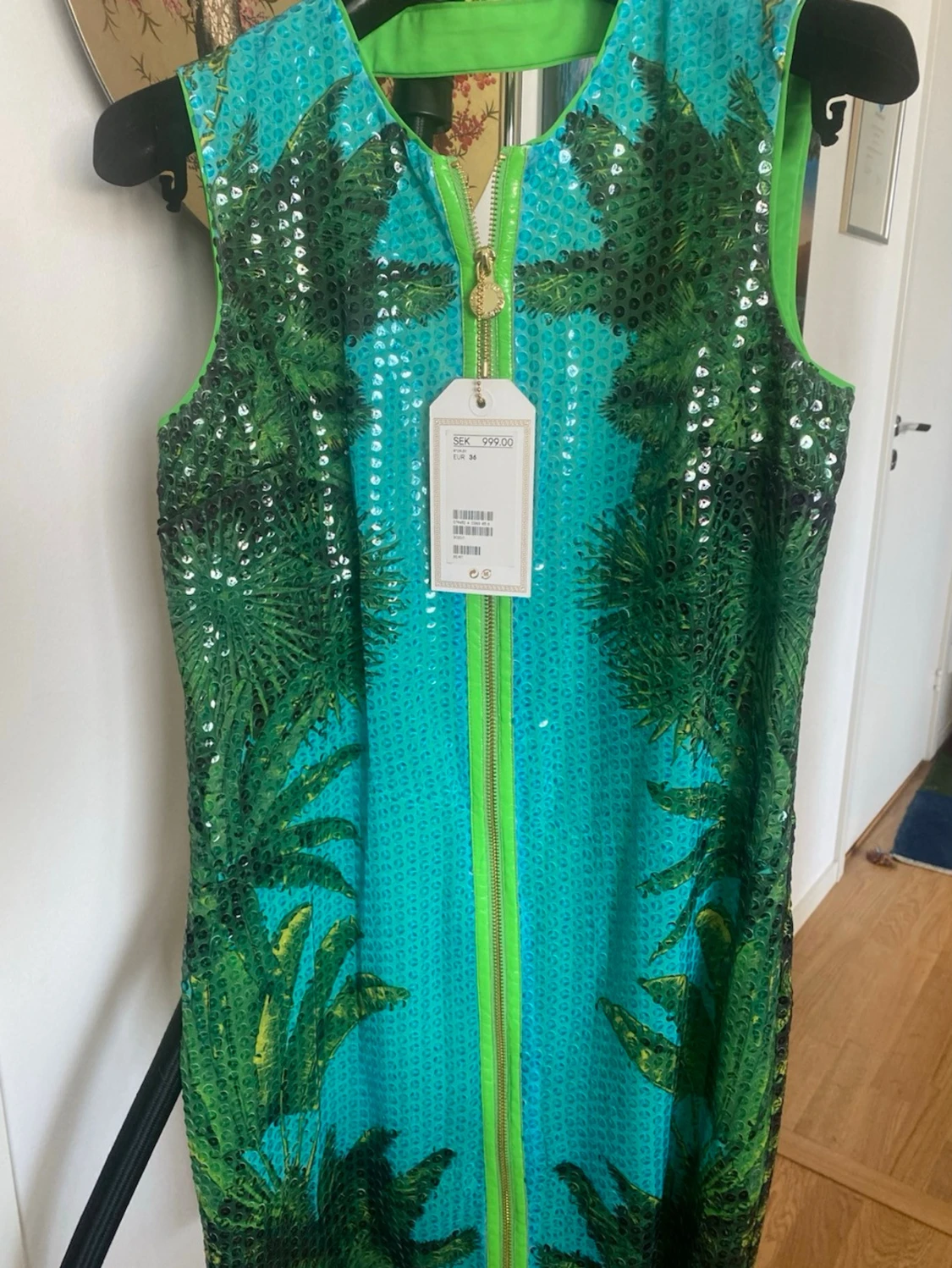 Versace for H&M grön leopardklänning 36/S ny med klädpåse - 5